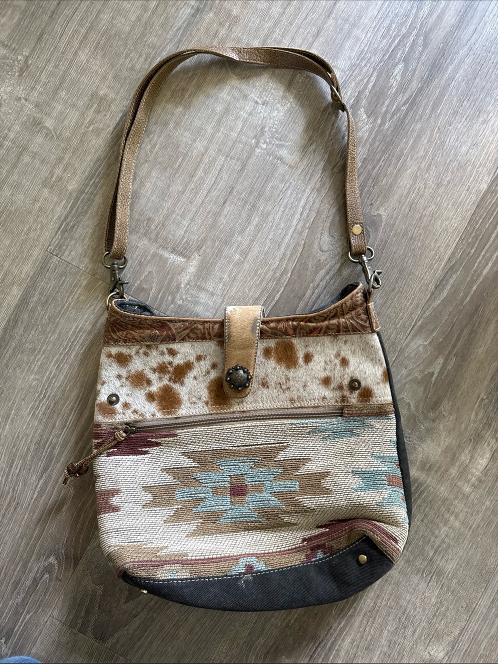 Myra Bag Southwest Leather Crossbody Jolie Arya Leather Woven Canvas Handbag